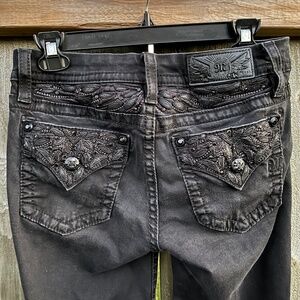 Miss Me Black Embellished Low-Rise Skinny Jeans – Beaded & Rhinestone Pockets, S